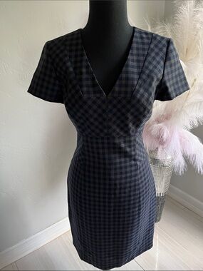 Brooks Brothers Navy and Black Gingham Sheath Dress